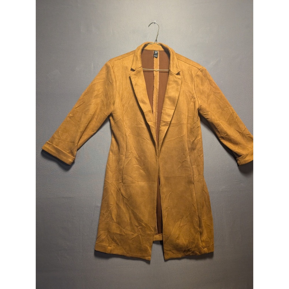 Windsor Faux Suede Duster Jacket Womens M Camel Brown Notch Lapel 93869-SD010